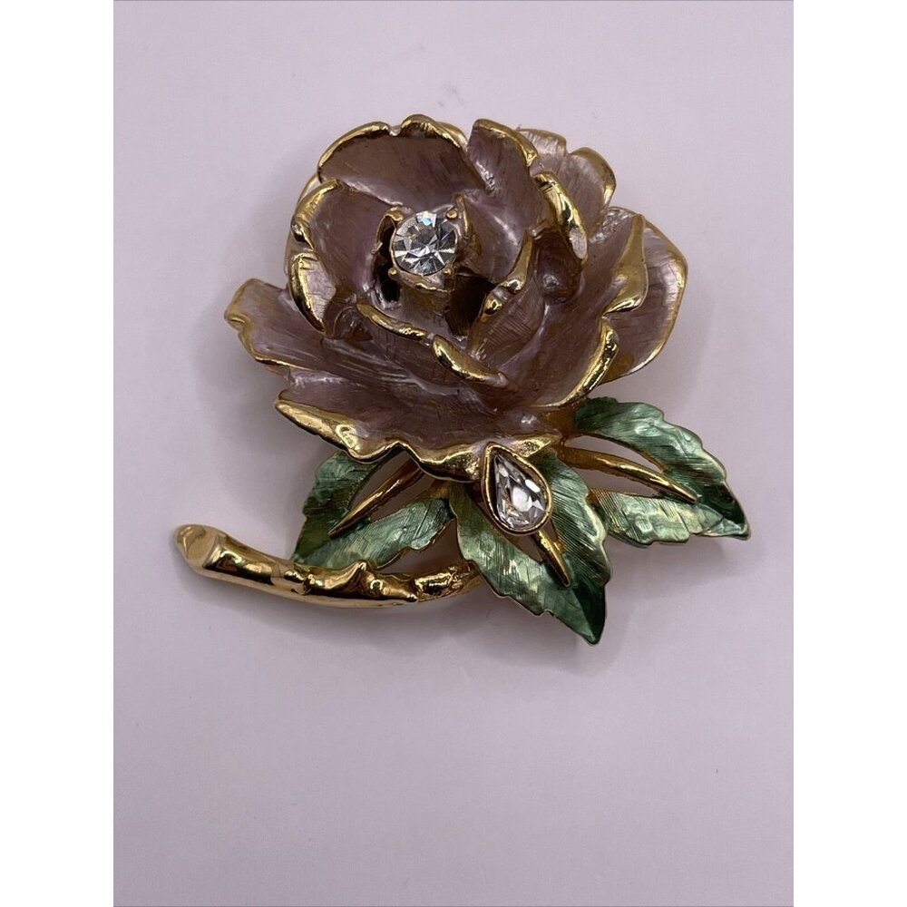 Graziano 1997 England's Rose Princess Diana Tribute Enamel Gold Tone Brooch Pin